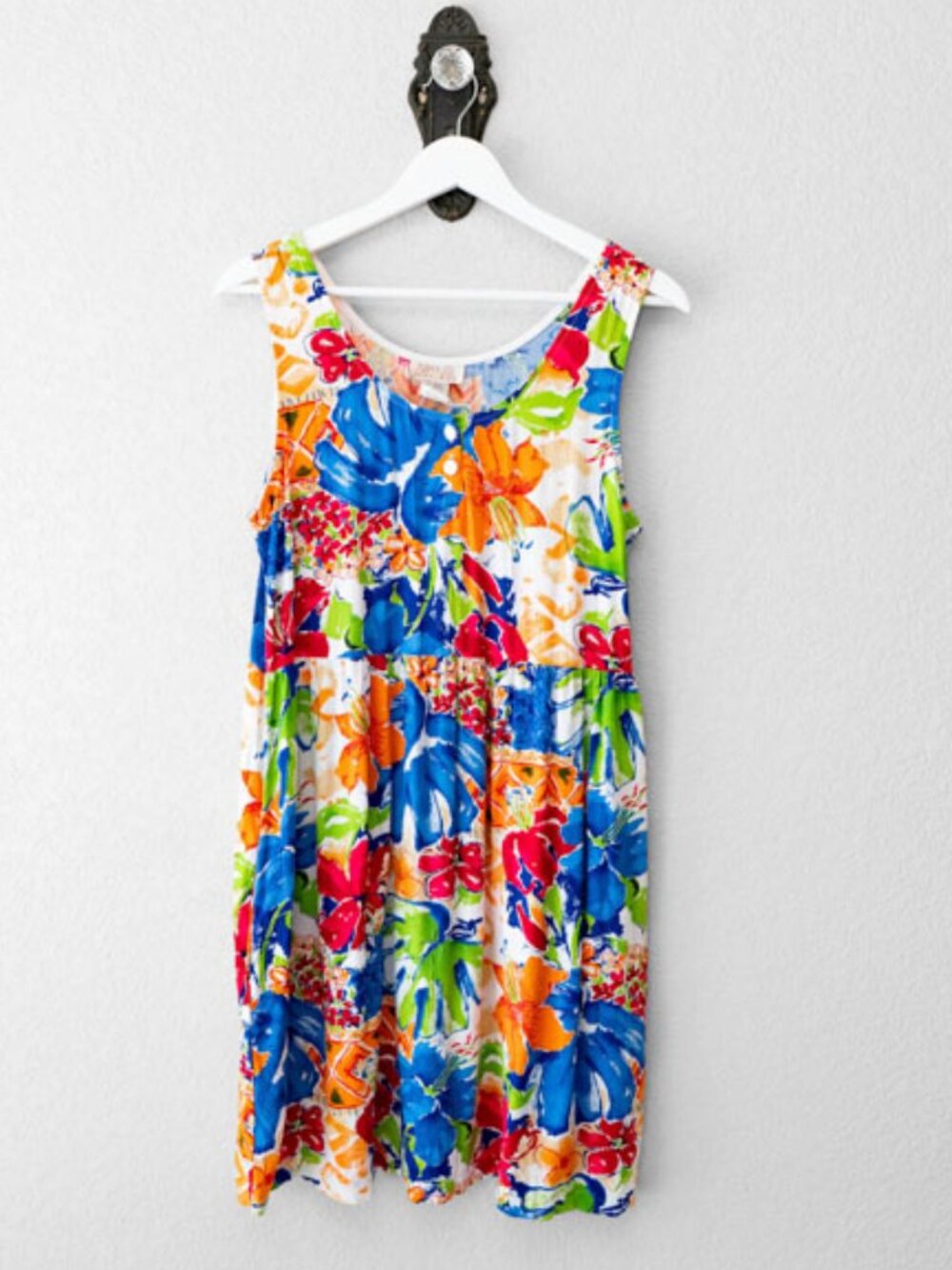 Sand Dollars Floral Dress Pockets Made USA Colorful Tropical Sleeveless M